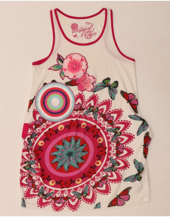 DESIGUAL Vestido túnica estampado sem mangas para meninas 11-12 anos branco floral