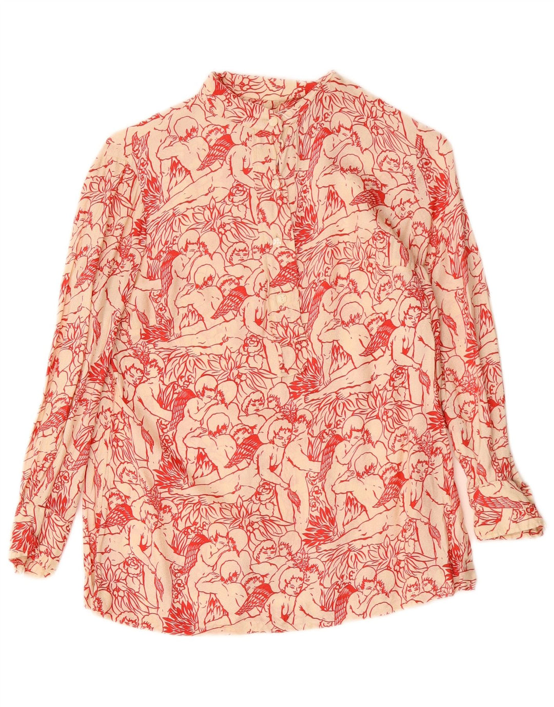 Blusa feminina VINTAGE com camisa gráfica UK 12 médio branco