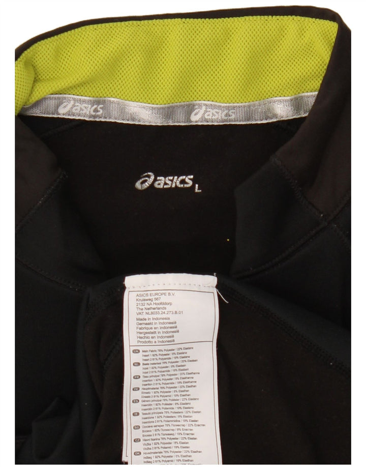 Asics Mens Zip Neck Pullover Treino Top Grande Preto Colorblock