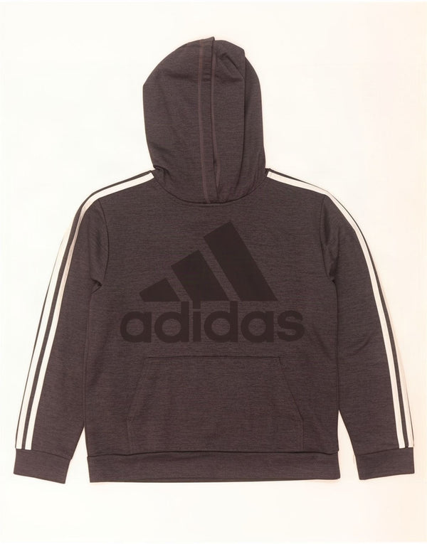 Suéter com capuz gráfico Adidas Boys 12-13 anos grande cinza poliéster
