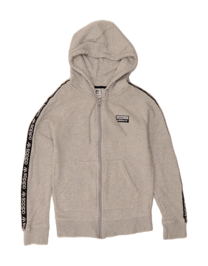 ADIDAS Womens Graphic Zip Hoodie Sweater UK 8 Small Grey Colourblock Vintage Adidas and Second-Hand Adidas from Messina Hembry 