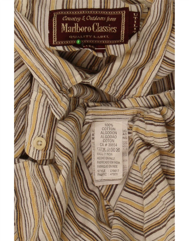 Camisa masculina Marlboro Classics grande algodão listrado marrom
