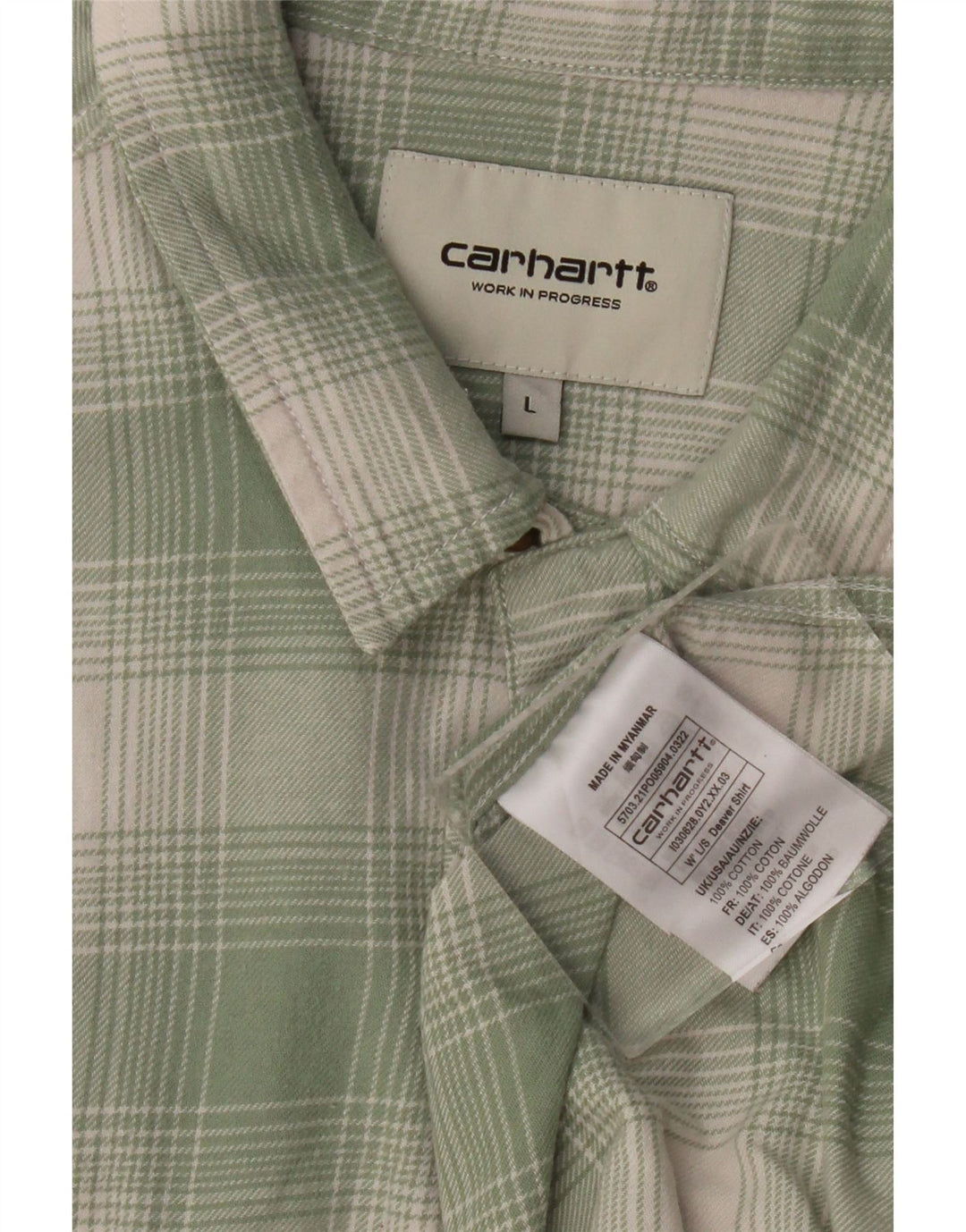 Camisa masculina CARHARTT grande algodão xadrez verde