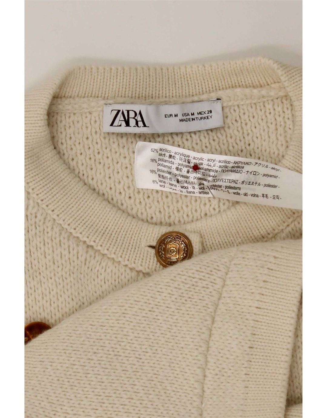 Suéter cardigã feminino Zara UK 12 médio off white acrílico