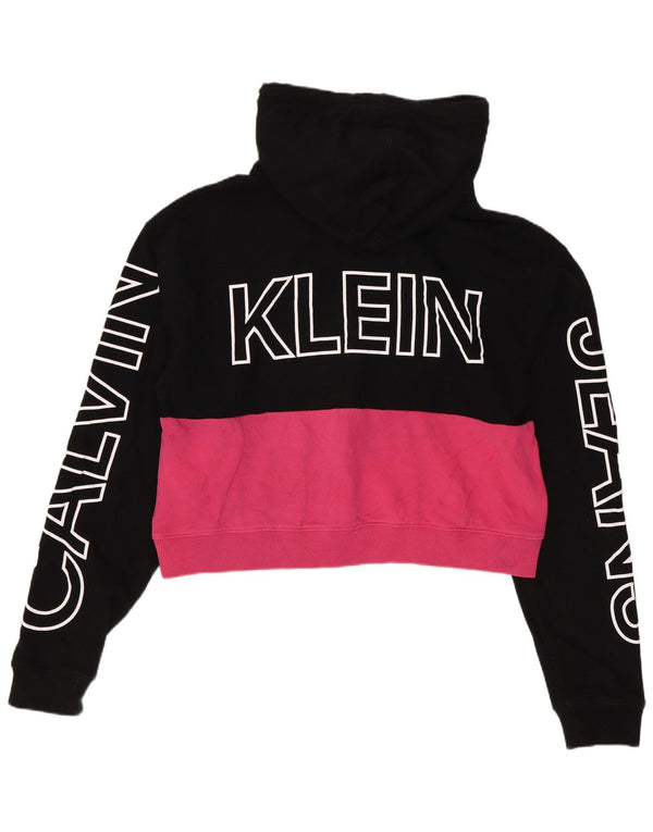 Calvin Klein Jeans feminino com capuz gráfico jumper UK 14 médio preto