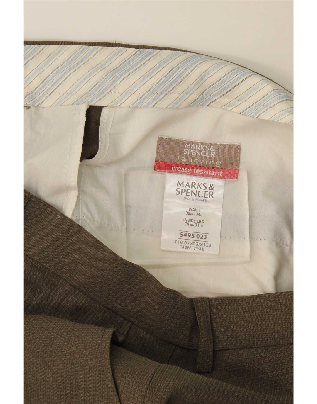 Calça masculina de terno reto Marks & Spencer W34 L31 poliéster cáqui