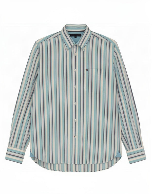 Camisa masculina Tommy Hilfiger de algodão listrado azul médio