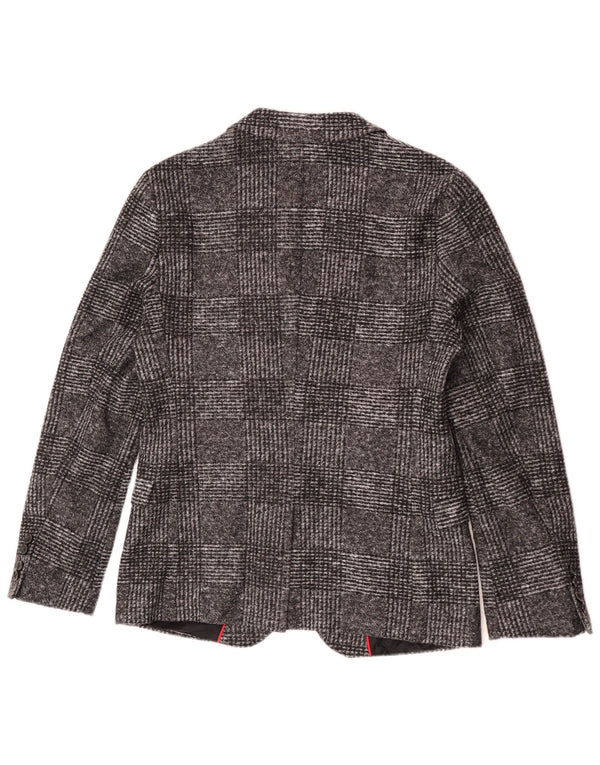 Jaqueta Blazer Masculina Hugo Boss com 2 Botões UE 46 Pequeno Cinza Check Poliacrílico