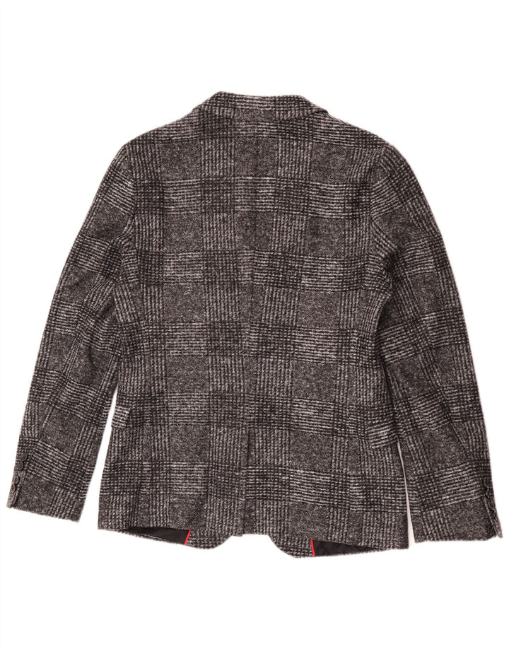 Jaqueta Blazer Masculina Hugo Boss com 2 Botões UE 46 Pequeno Cinza Check Poliacrílico