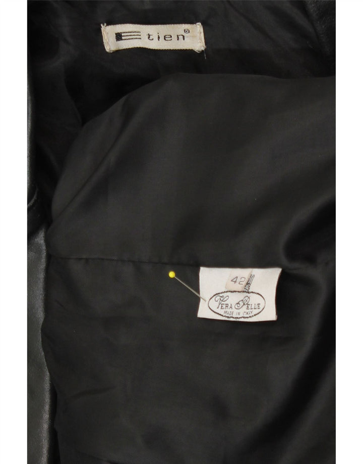 Casaco de couro feminino vintage IT 42 couro preto médio