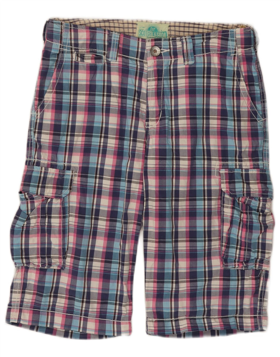 Shorts cargo masculino Scotch & Soda 15-16 anos W30 algodão xadrez multicolorido