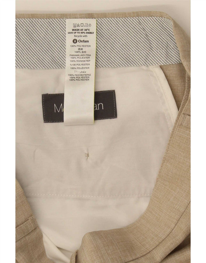 Calça masculina de terno reto Marks & Spencer W32 L31 poliéster bege