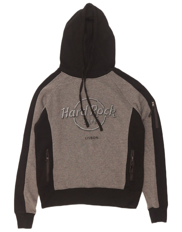 Hard Rock Cafe Mens Lisboa Graphic Hoodie Jumper pequeno cinza colorblock