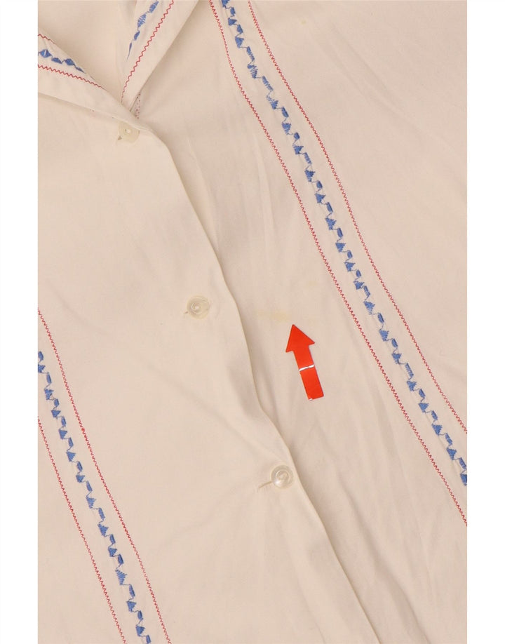 Blusa feminina VINTAGE UK 16 grande listrada branca