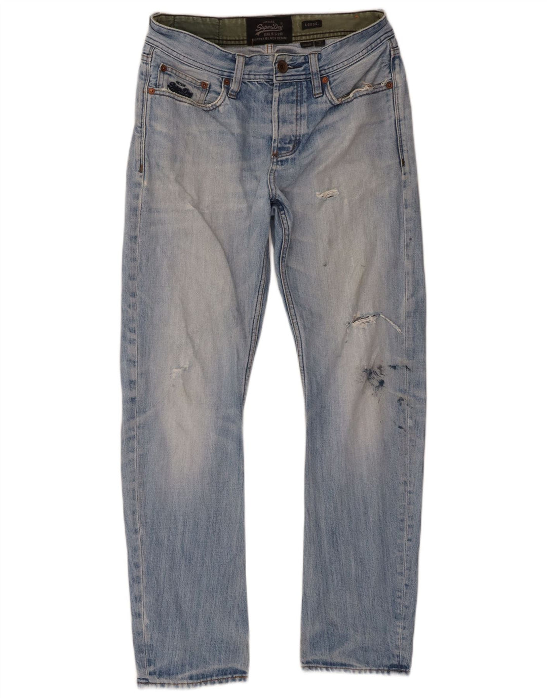 Superdry Mens Distressed Loose Jeans W30 L30 Azul Algodão