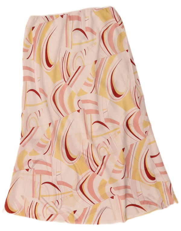 Saia midi feminina vintage com padrão abstrato grande W32 branca