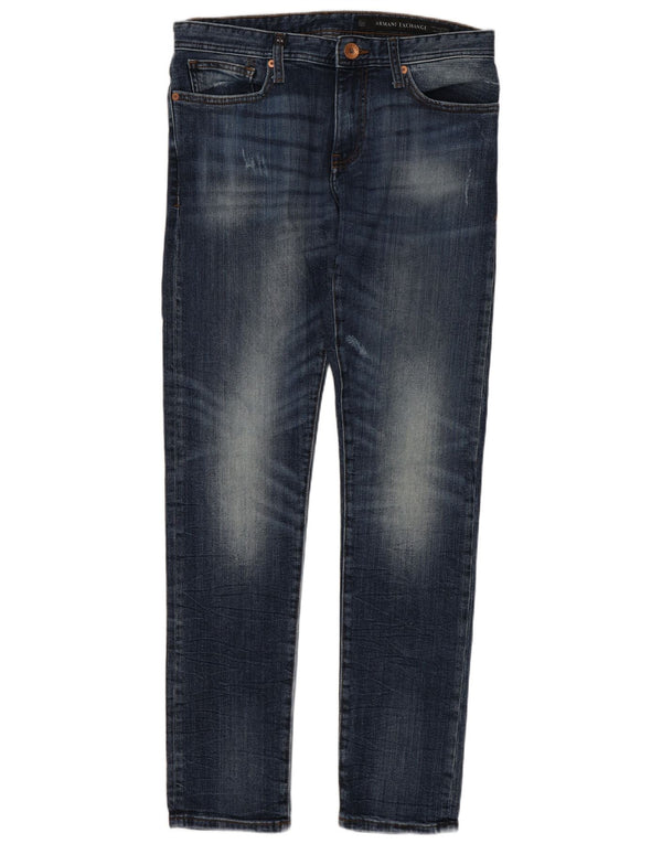 Armani Exchange Mens Slim Jeans W31 L31 Azul Marinho Algodão