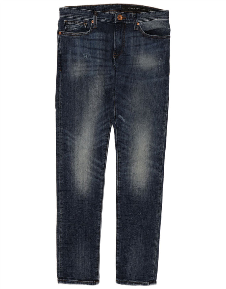 Armani Exchange Mens Slim Jeans W31 L31 Azul Marinho Algodão