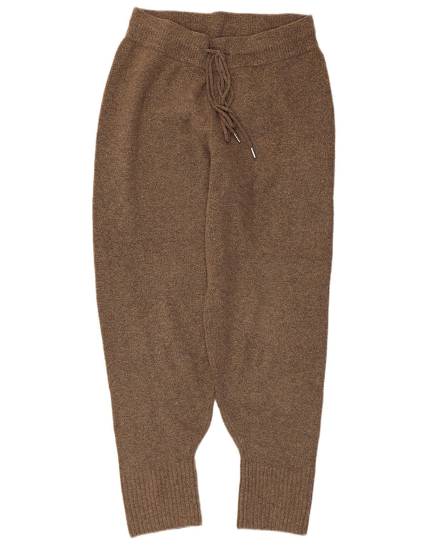 Zara Calça feminina de malha de malha Joggers UK 12 marrom médio manchado