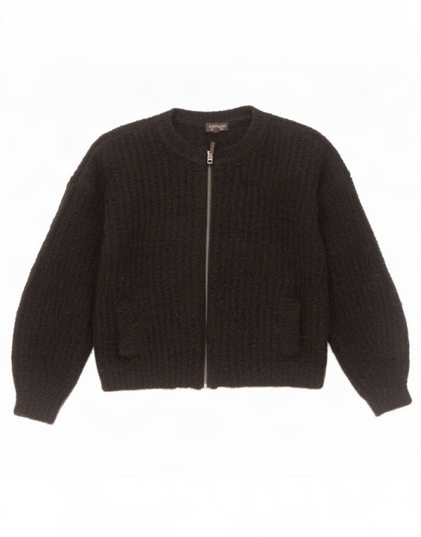 Topshop Suéter feminino oversized com zíper completo Reino Unido 8 pequeno acrílico preto