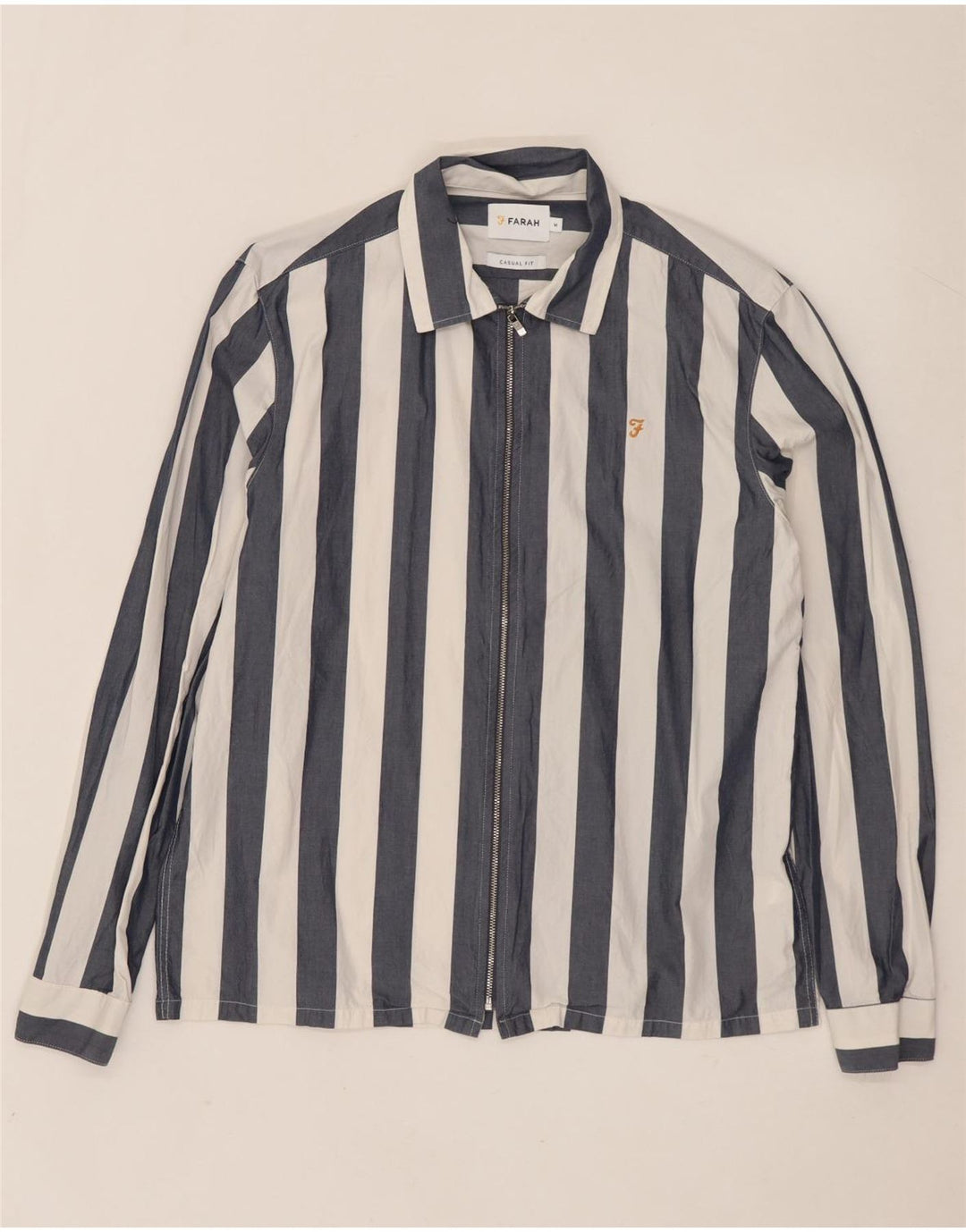 Camisa masculina casual Farah de algodão listrado azul marinho médio