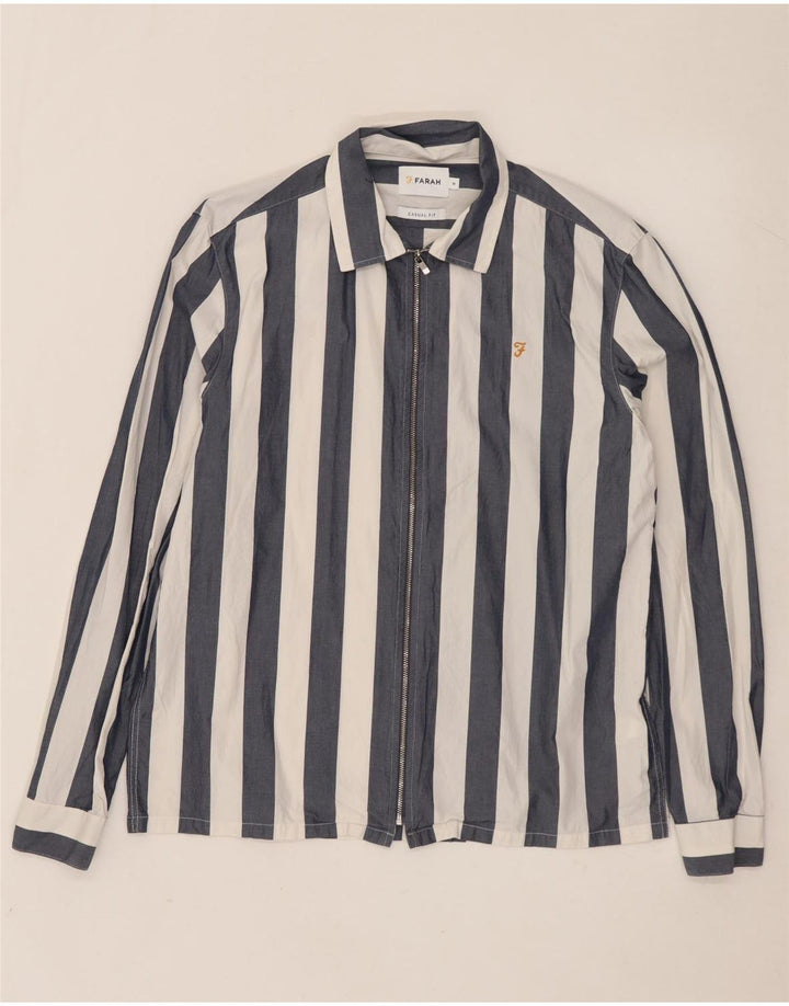 Camisa masculina casual Farah de algodão listrado azul marinho médio