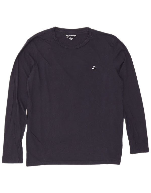 Jack & Jones Camiseta masculina de manga comprida grande algodão azul marinho