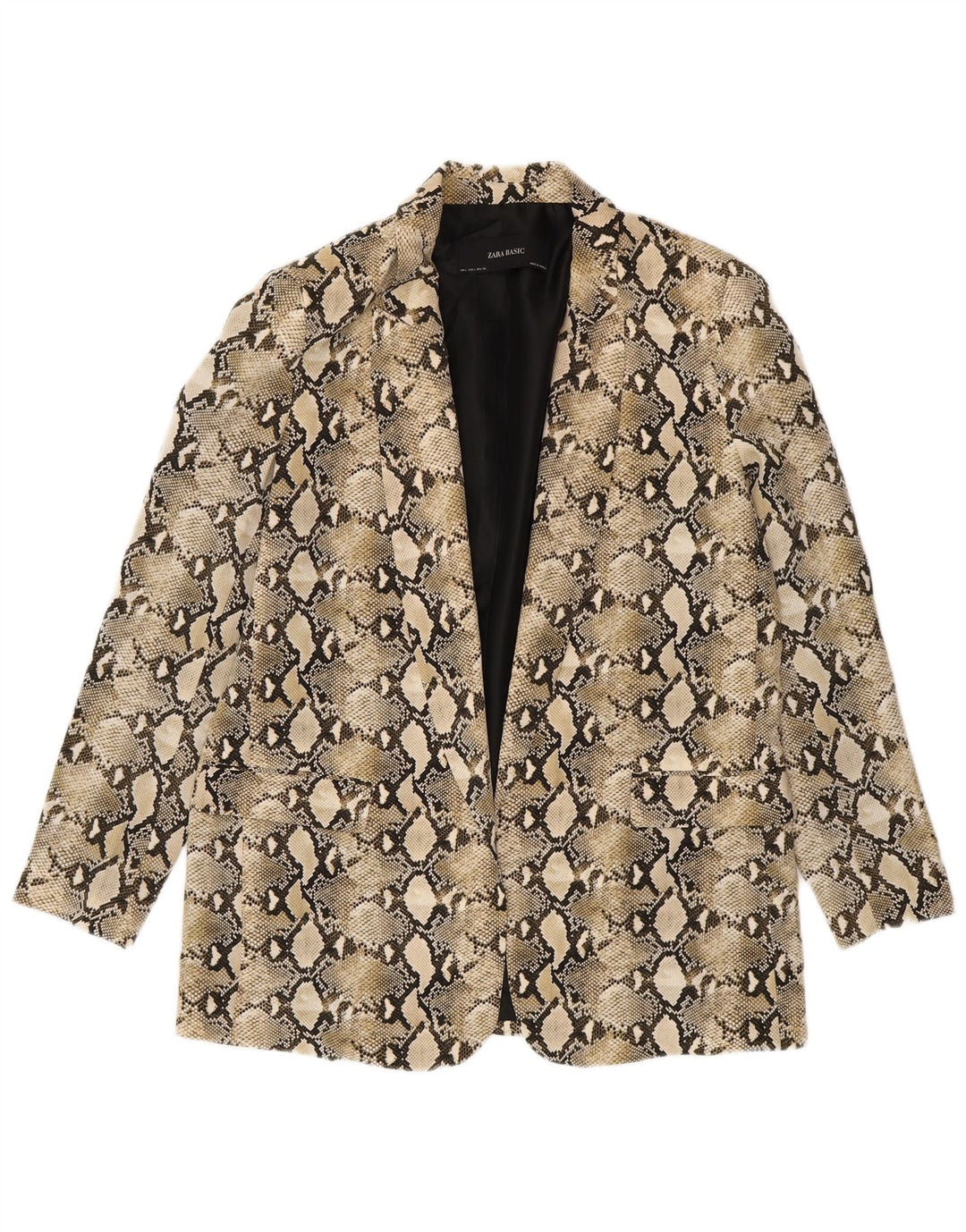 Jaqueta blazer feminina Zara Reino Unido 14 grande poliéster bege com estampa animal