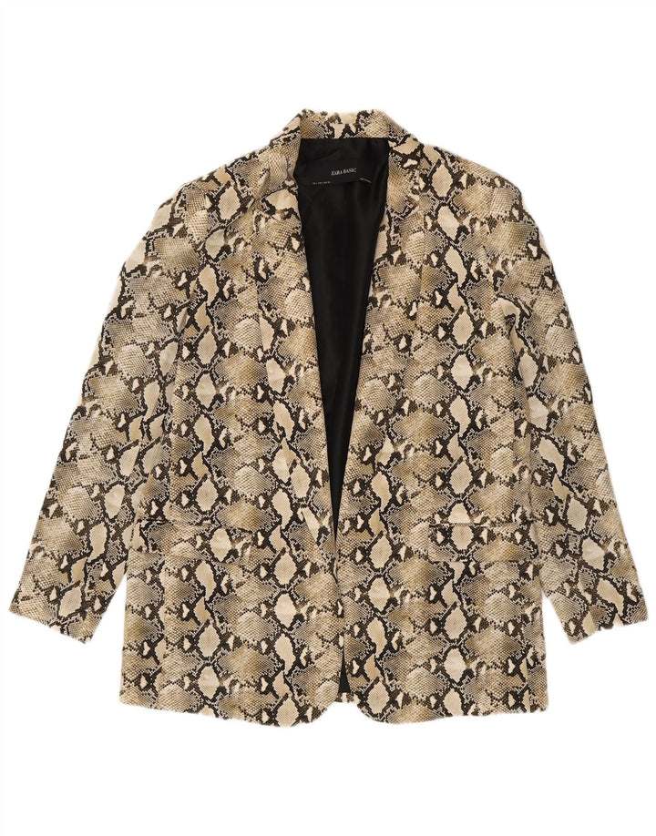 Jaqueta blazer feminina Zara Reino Unido 14 grande poliéster bege com estampa animal