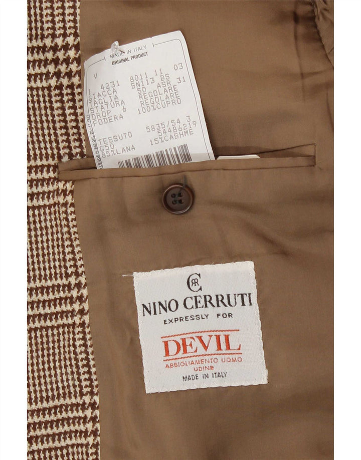 Jaqueta blazer masculina de 2 botões Nino Cerruti IT 50 grande marrom houndstooth lã