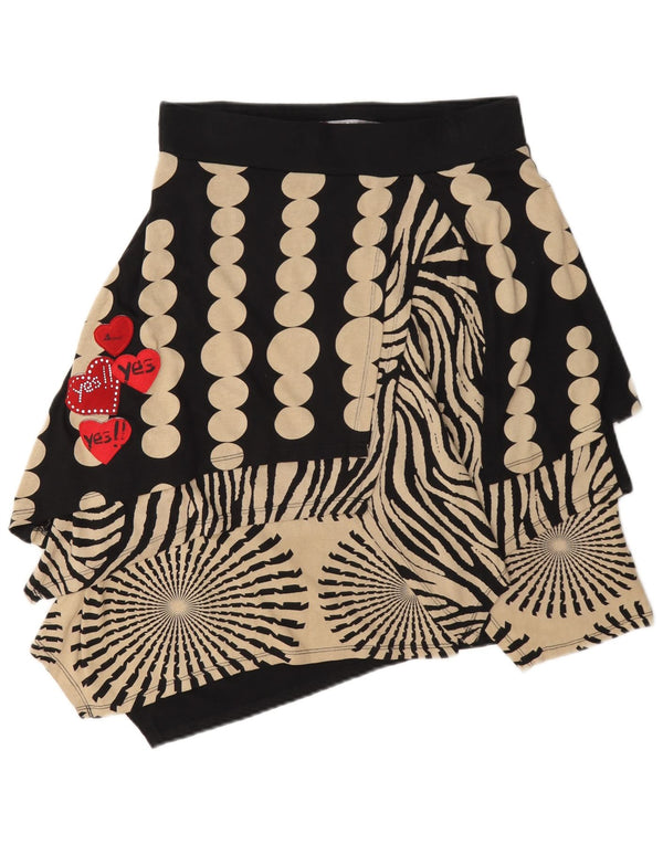 Desigual saia feminina gráfica assimétrica média W28 bolinhas pretas