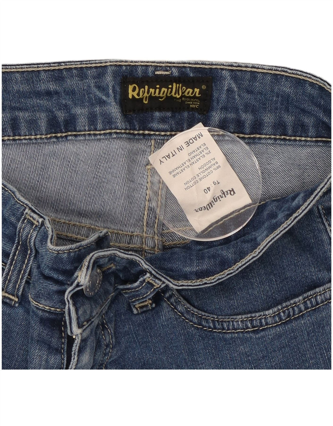 REFRIGIWEAR Jeans feminino slim IT 40 pequeno W26 L30 algodão azul