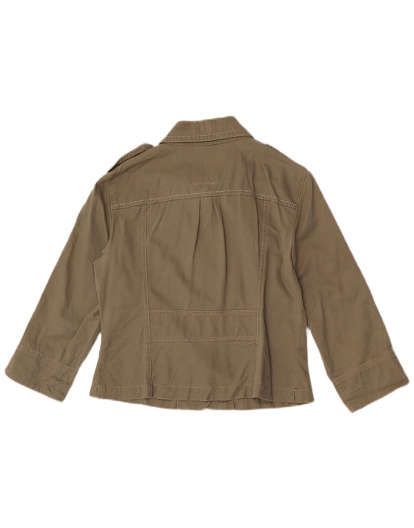 Jaqueta militar feminina DKNY manga 3/4 Reino Unido 14 algodão cáqui médio