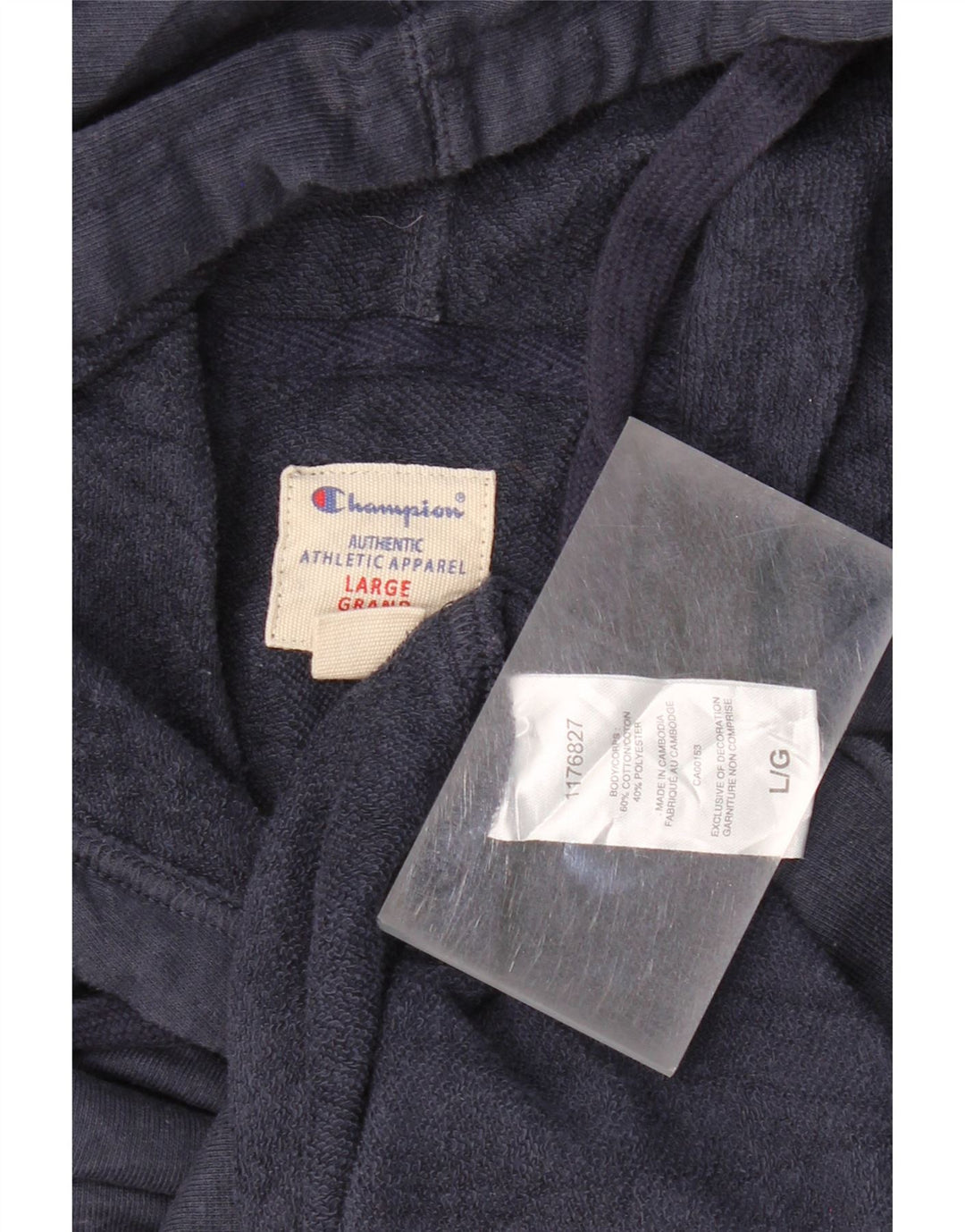 CHAMPION Mens Graphic Hoodie Jumper Large Navy Blue Cotton Vintage Champion and Second-Hand Champion from Messina Hembry 