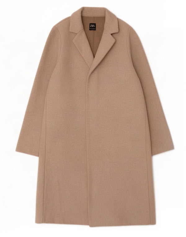 Sobretudo aberto feminino Zara UK 16 grande poliéster bege