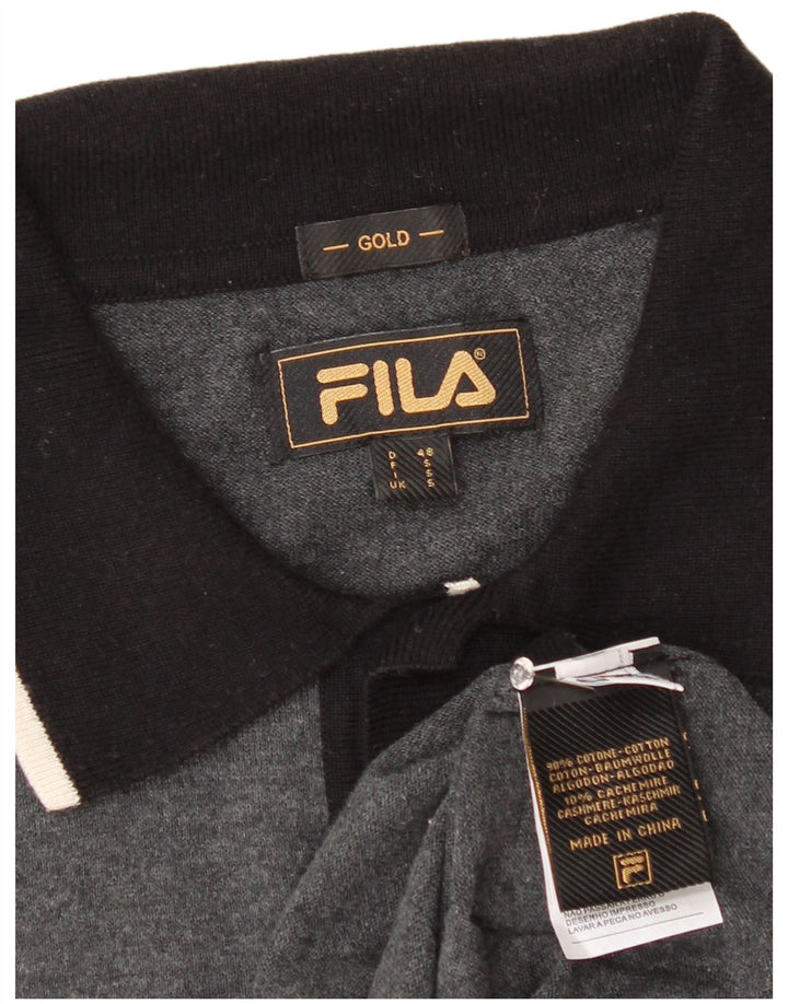 Camisa polo masculina Fila pequena cinza colorblock algodão