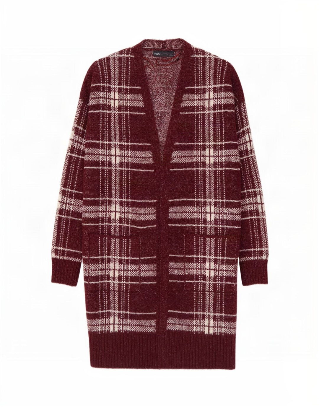 Suéter cardigã feminino Longline da Marks & Spencer Reino Unido 14 Médio Borgonha