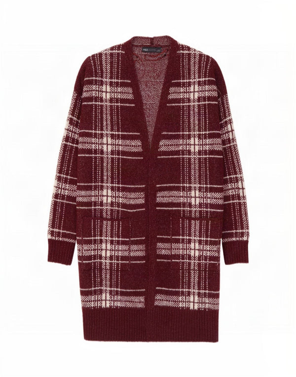 Suéter cardigã feminino Longline da Marks & Spencer Reino Unido 14 Médio Borgonha