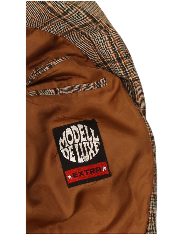 Jaqueta blazer masculina VINTAGE com 2 botões UK 40 grande poliéster xadrez cinza