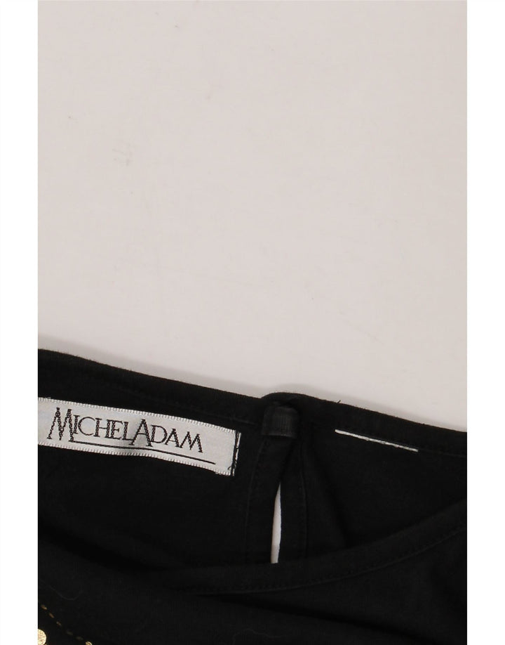 Michel Adam Top feminino com padrão abstrato manga 3/4 UK 18 XL preto
