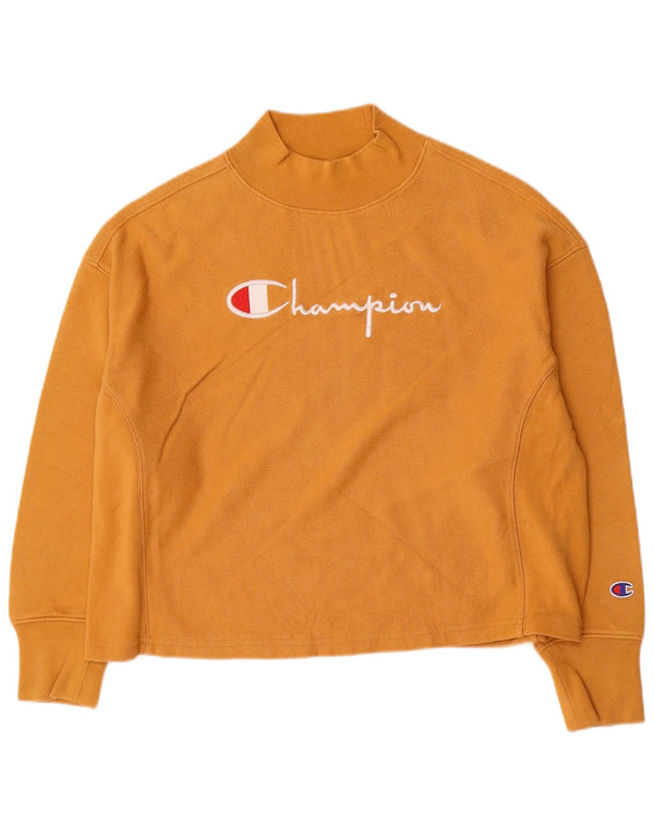 Champion feminino gráfico oversized moletom jumper UK 10 pequeno amarelo
