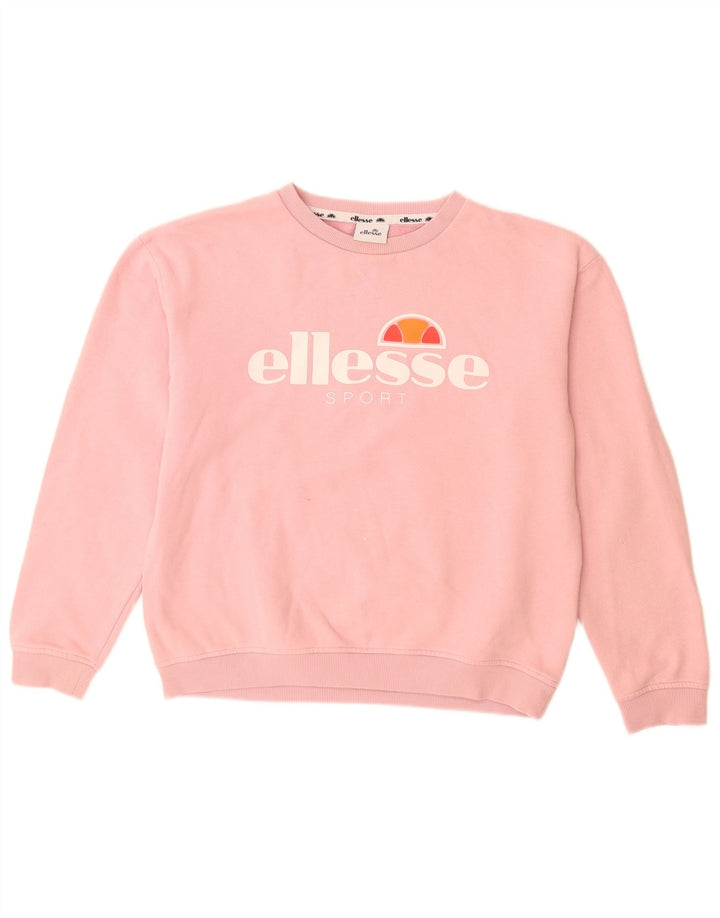 ELLESSE moletom feminino gráfico jumper UK 12 médio algodão rosa