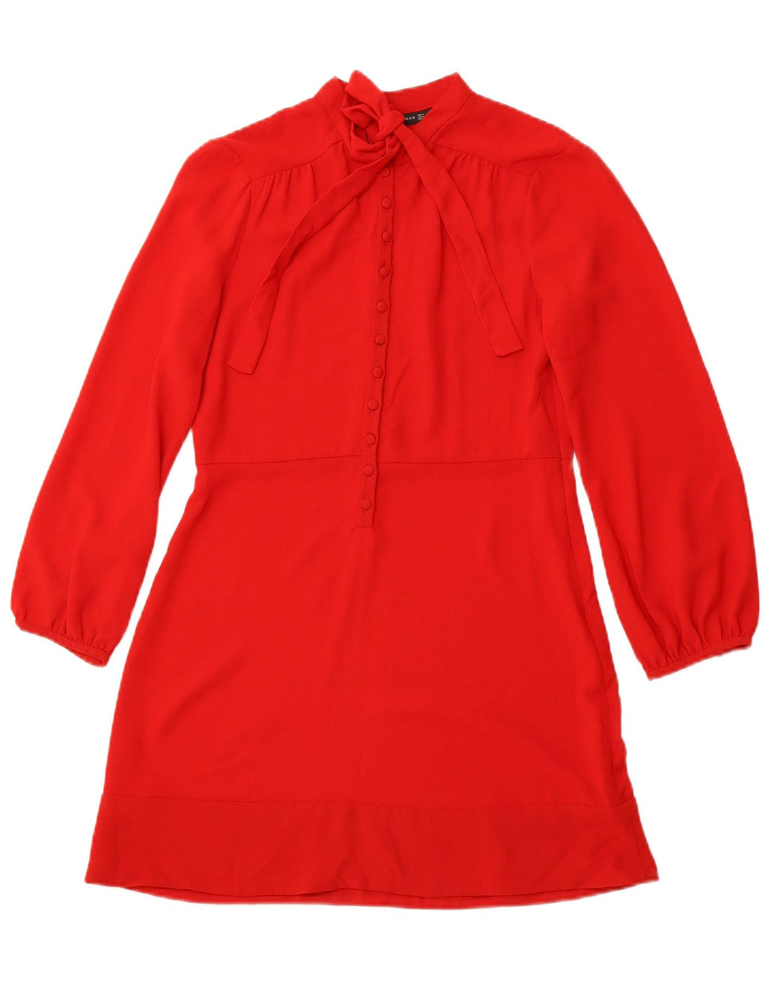 Vestido feminino ZARA manga comprida evasê Reino Unido 12 poliéster vermelho médio