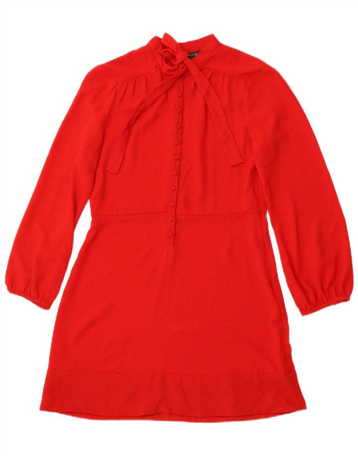 Vestido feminino ZARA manga comprida evasê Reino Unido 12 poliéster vermelho médio