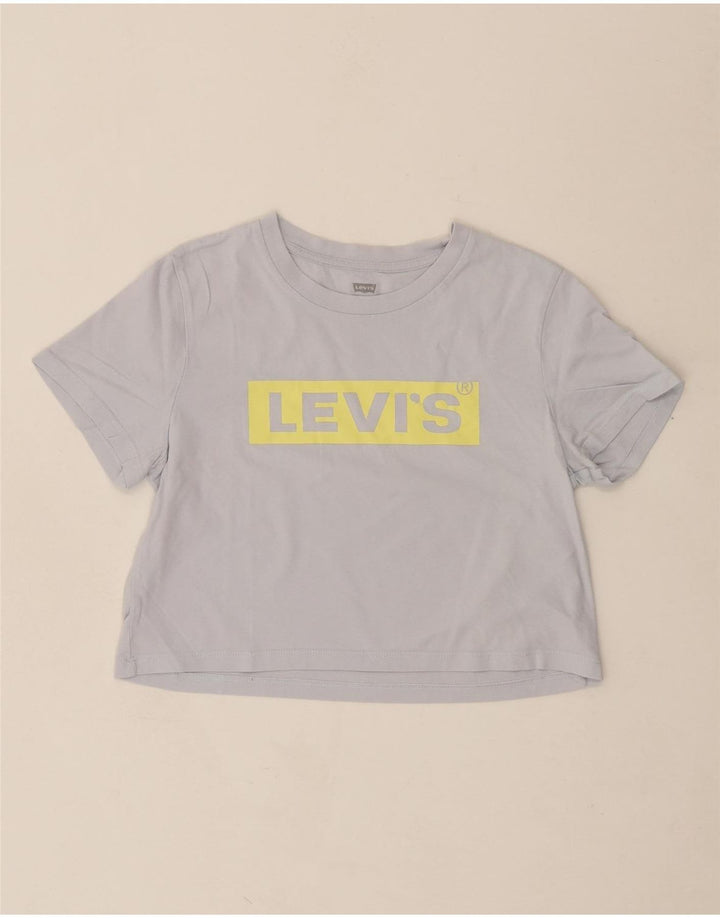 LEVI'S Womens Oversized Crop Graphic T-Shirt Top UK 2 2XS Blue Cotton Vintage Levi's and Second-Hand Levi's from Messina Hembry 