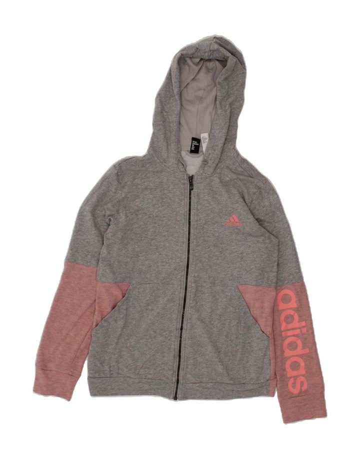 ADIDAS Womens Graphic Zip Hoodie Sweater UK 12 Medium Grey Colourblock Vintage Adidas and Second-Hand Adidas from Messina Hembry 