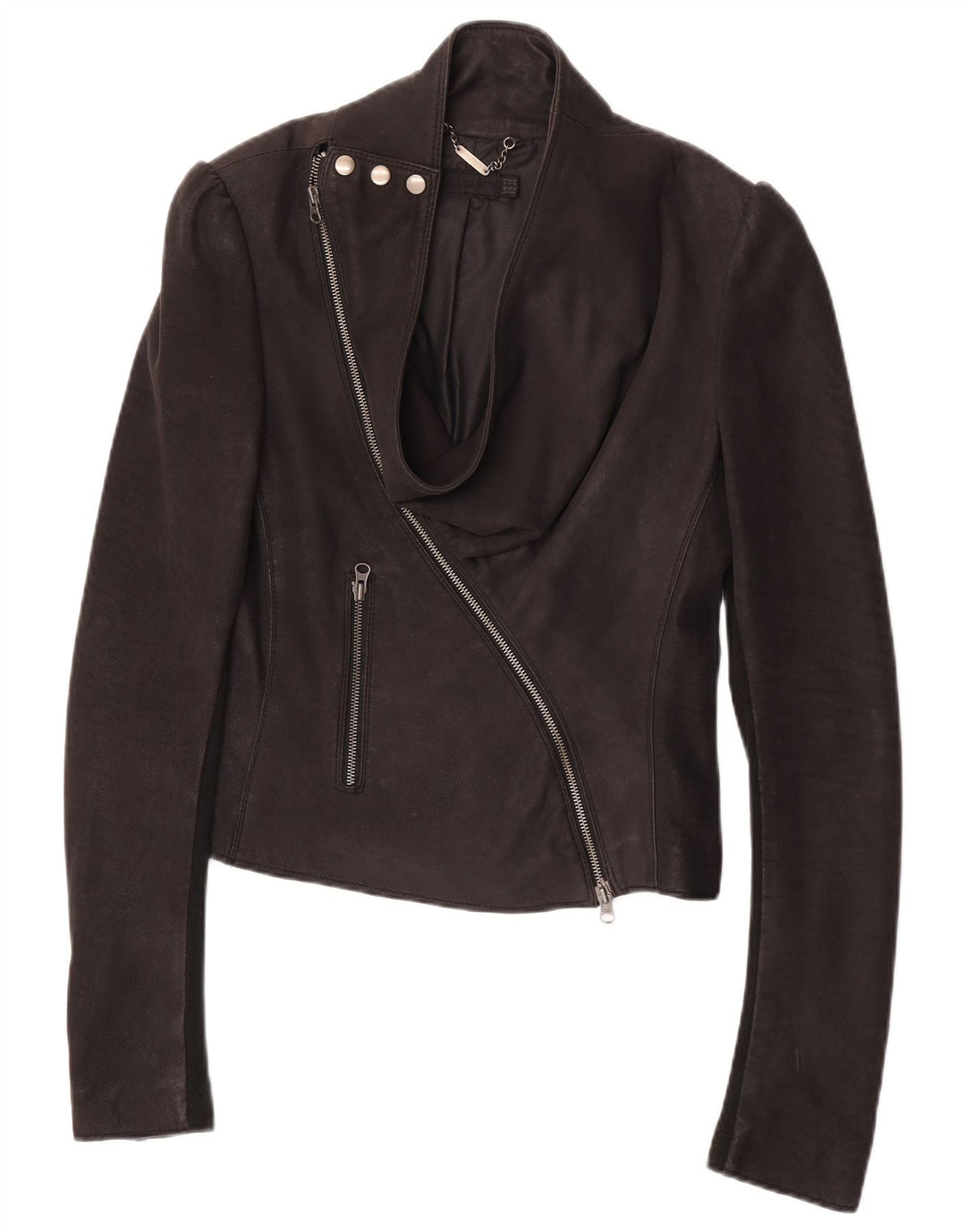 Jaqueta All Saints feminina de couro Racer UK 12 couro preto médio