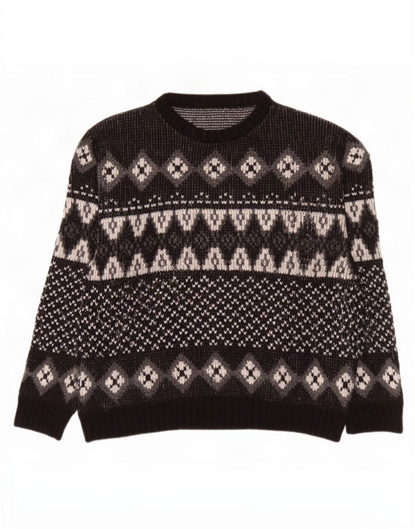 Suéter masculino vintage com gola redonda IT 52/54 grande preto Fair Isle