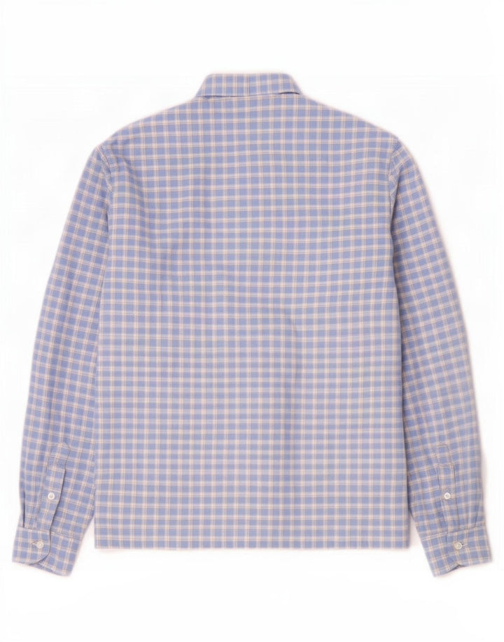 Camisa feminina vintage com babados na frente Reino Unido 16 grande xadrez azul