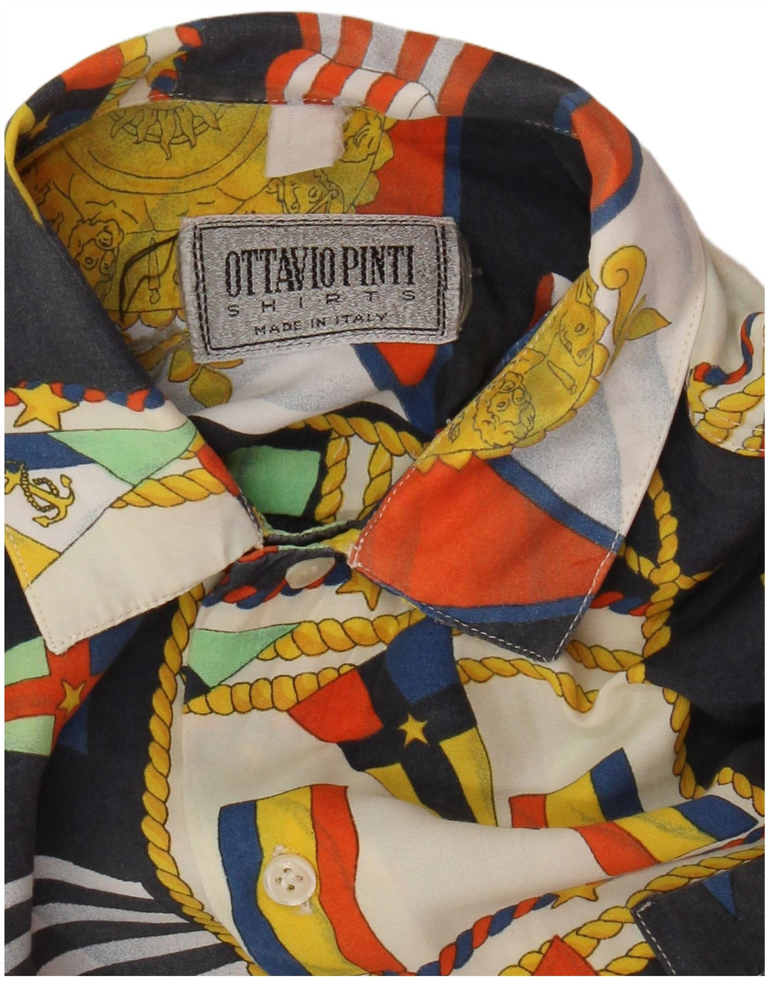 Camisa masculina vintage abstrata padrão manga curta pequena multicolorida